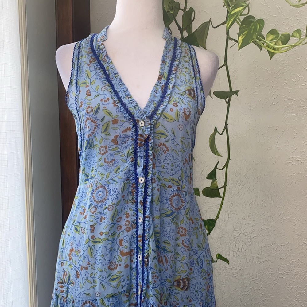 Poupette St.Barth Blue Ruffled Tiered Maxi Sundress Women’s Nana Long Dress SzXS - Picture 5 of 13